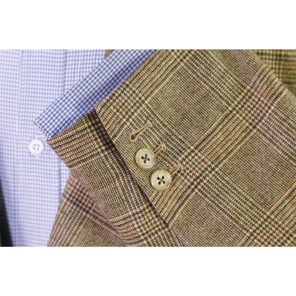 Bespoke Tailored Full Canvas Blazer Wool Cashmere Loro Piana Brown Plaid 46L - Picture 7 of 11
